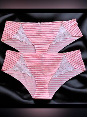 NEW Lot of 2 Passionata Panties XL Pink White Striped Lace Details Lightweight